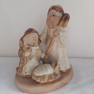 Nativity Glazed Ceramic Pottery 8" tall unbranded, Holy Family, Christmas Decor